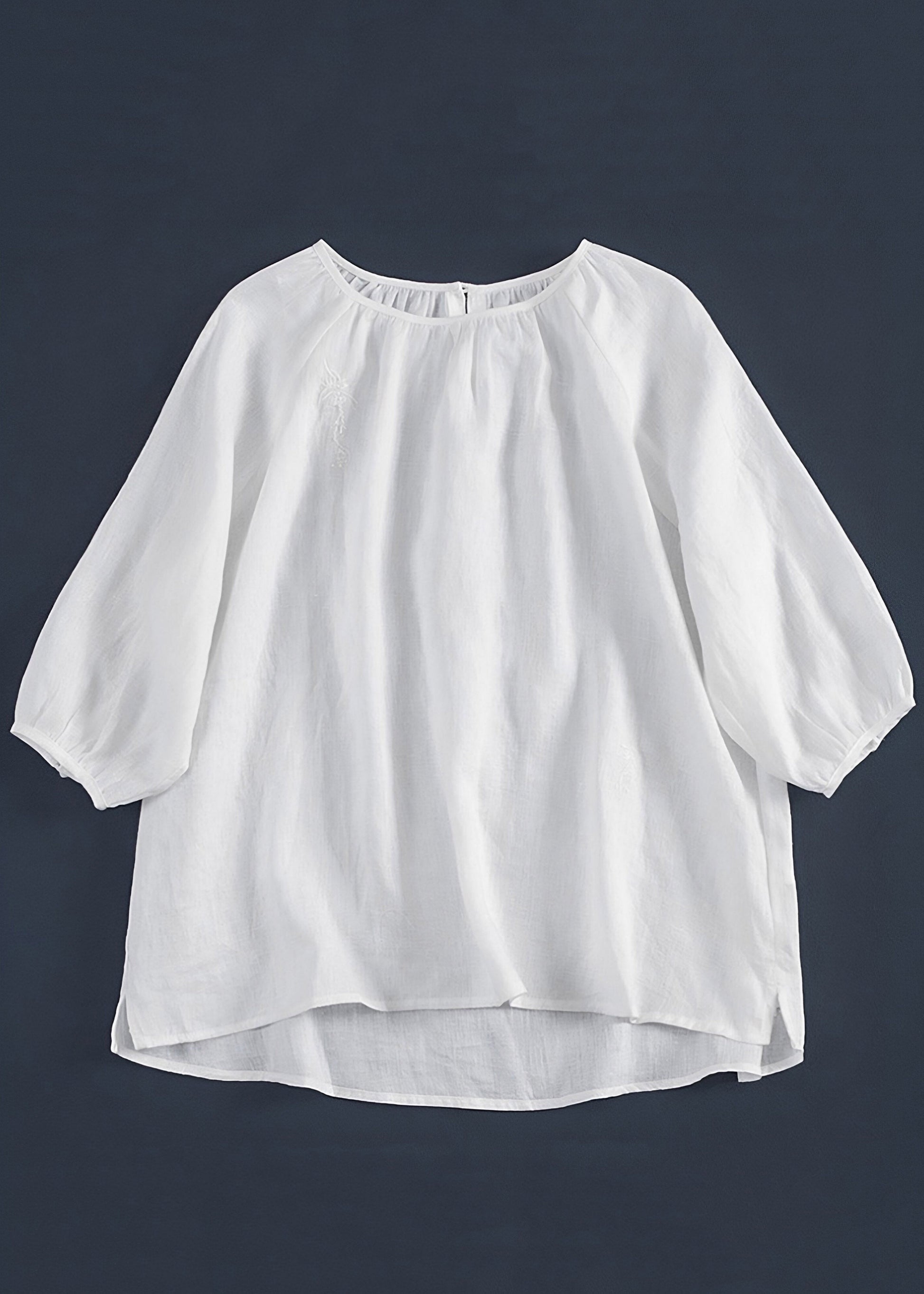 Simple Yellow Embroidered Low High Design T Shirt Three Quarter Sleeve
