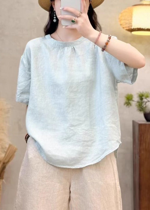 Simple Yellow O Neck Cotton Shirt Summer