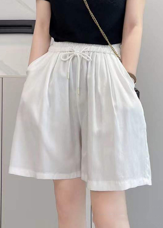 Simple Yellow Pockets Elastic Waist Cotton Shorts Summer