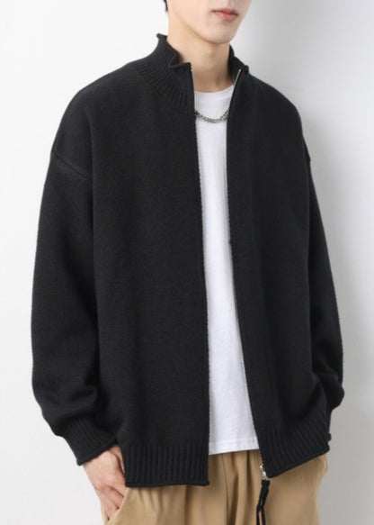 Simple Yellow Zip Up Knit Cardigans Spring