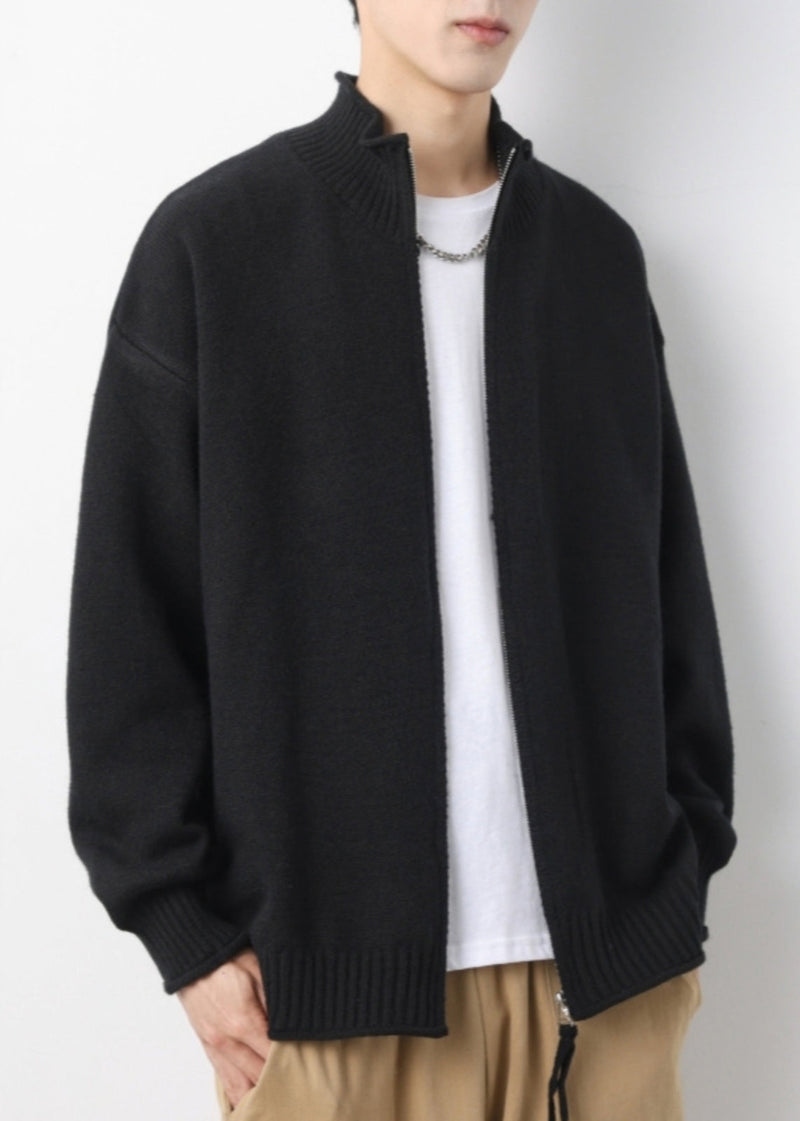 Simple Yellow Zip Up Knit Cardigans Spring