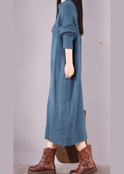 Simple Zippered Pockets Spring Clothes for Work Outfits Blue Robes Dresses