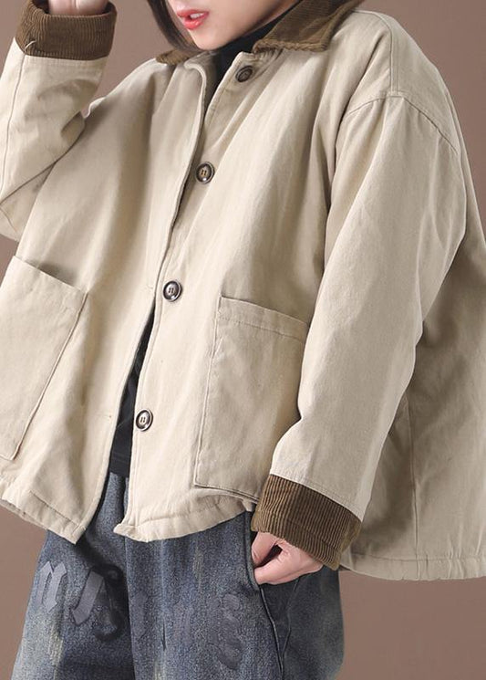 Simple Beige Fine Crane Coats Work Lapel Patchwork Outwear