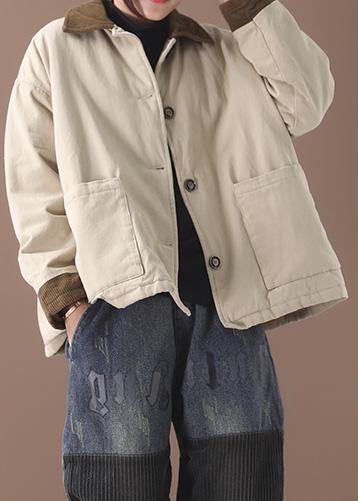 Simple Beige Fine Crane Coats Work Lapel Patchwork Outwear