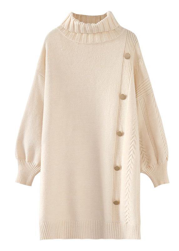 Simple Beige Sweater Dress Outfit Refashion Spring Largo High Neck Sweater Dress