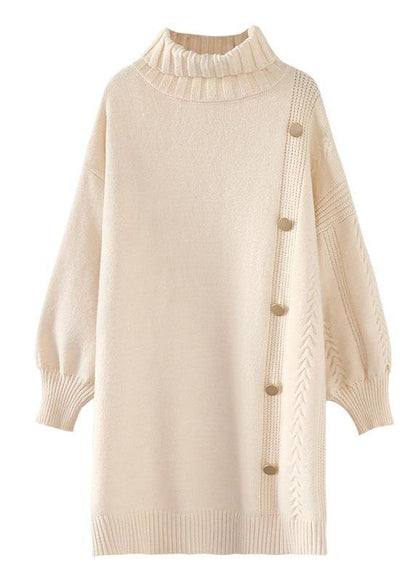 Simple Beige Sweater Dress Outfit Refashion Spring Largo High Neck Sweater Dress