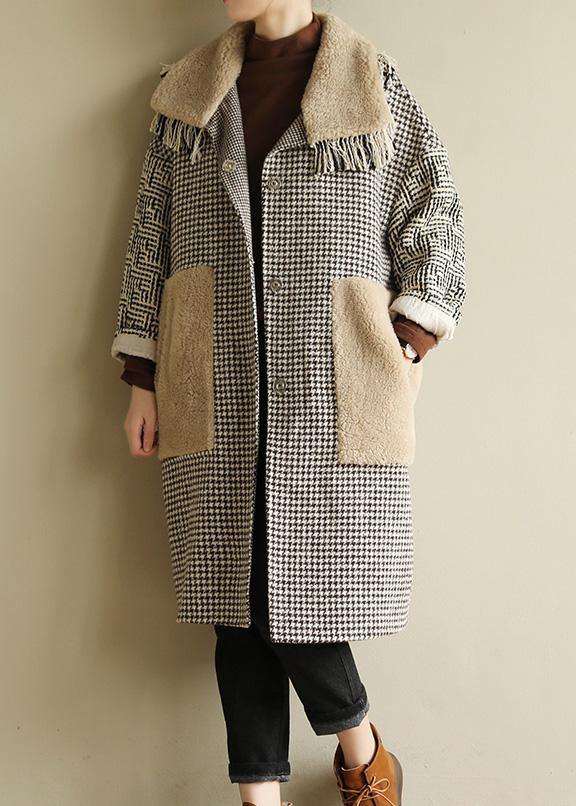 Simple Big Pockets Patchwork Box Coat Plaid Daily Outwears