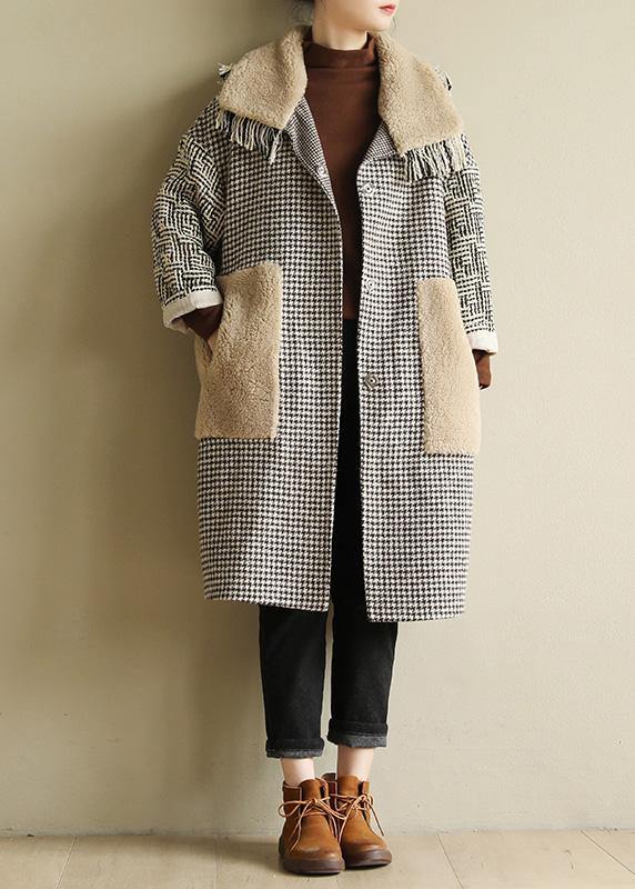 Simple Big Pockets Patchwork Box Coat Plaid Daily Outwears