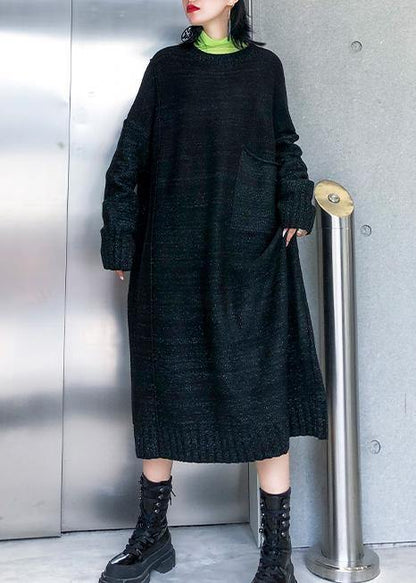 Simple Big Pockets Sweater Fall Dress Diy Black Tejidos Knitted Dress