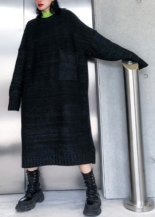 Simple Big Pockets Sweater Fall Dress Diy Black Tejidos Knitted Dress
