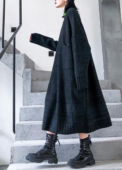 Simple Big Pockets Sweater Fall Dress Diy Black Tejidos Knitted Dress