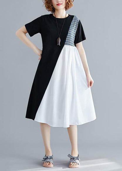 Simple Black Cotton Quilting Clothes O Neck Patchwork Summer Dress
