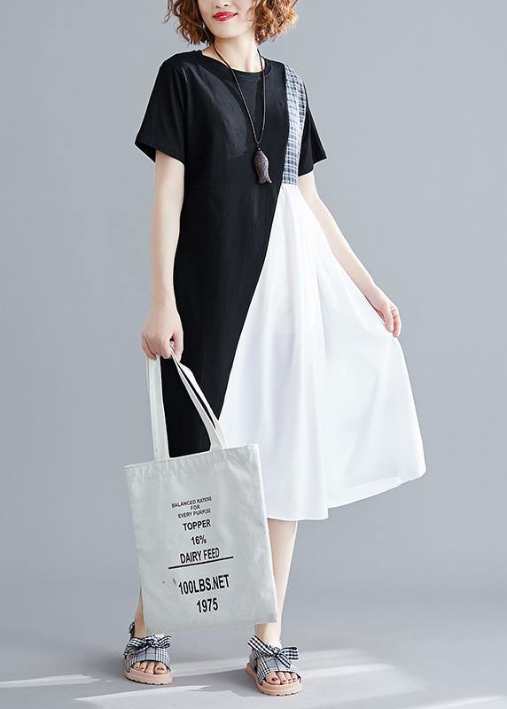 Simple Black Cotton Quilting Clothes O Neck Patchwork Summer Dress