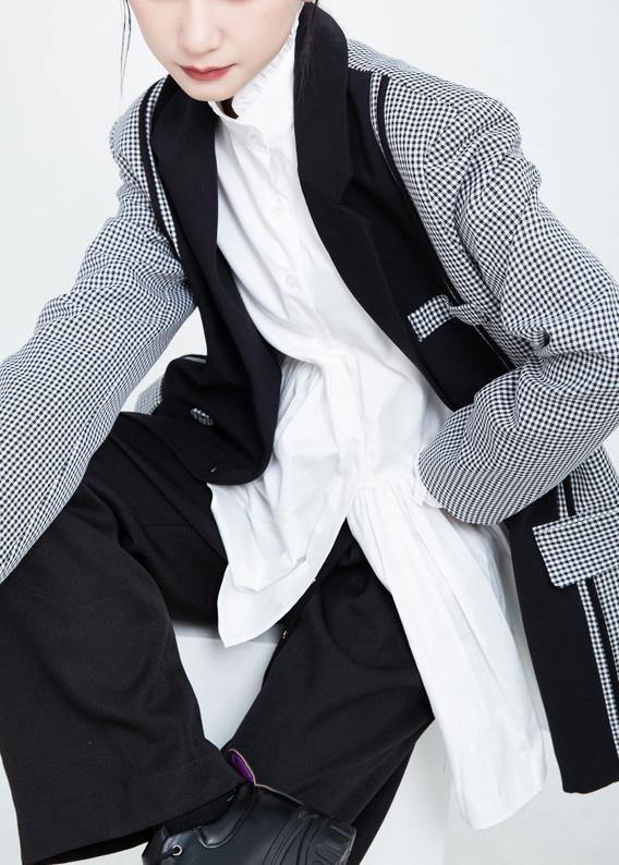 Simple Black Clothes for Wardrobes Lapel Collar Patchwork Outwear