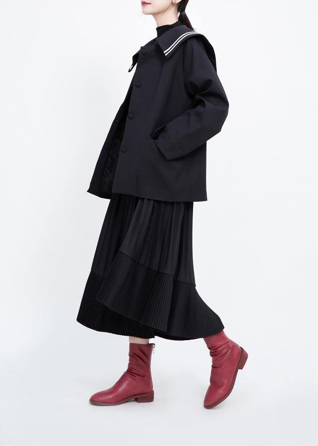 Simple Black Fine Clothes for Shape Sailor Collar Outwears