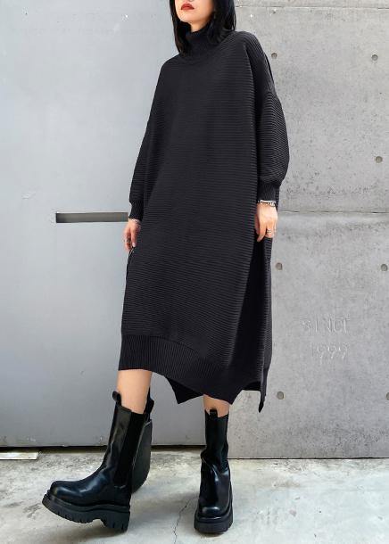 Simple Black Sweater Outfits Largo High Neck Low High Design Art Fall Knit Dress