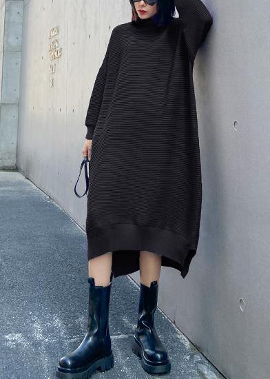 Simple Black Sweater Outfits Largo High Neck Low High Design Art Fall Knit Dress