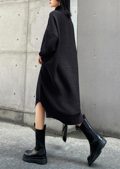 Simple Black Sweater Outfits Largo High Neck Low High Design Art Fall Knit Dress