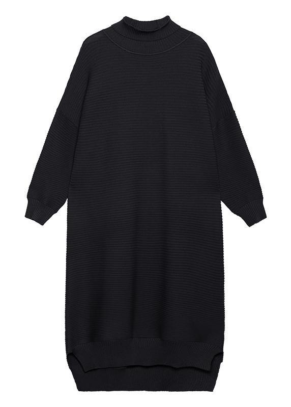 Simple Black Sweater Outfits Largo High Neck Low High Design Art Fall Knit Dress