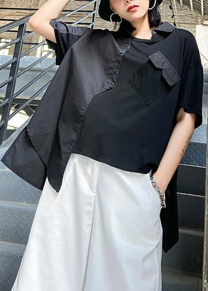 Simple Black Tunic Asymmetric Patchwork Tunic Shirts
