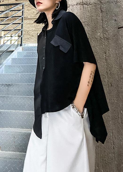 Simple Black Tunic Asymmetric Patchwork Tunic Shirts