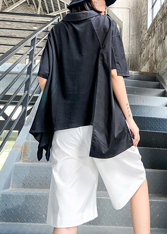 Simple Black Tunic Asymmetric Patchwork Tunic Shirts