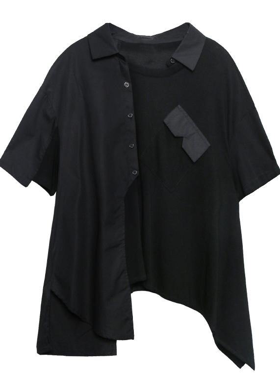 Simple Black Tunic Asymmetric Patchwork Tunic Shirts