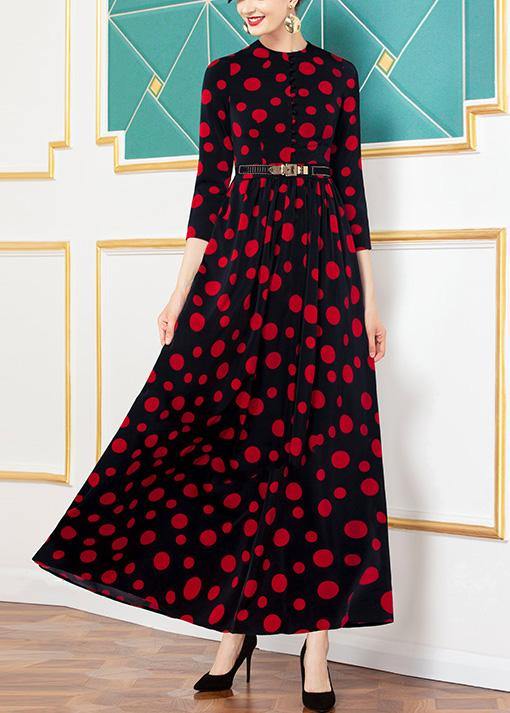 Simple Black Chiffon Tunics Big Hem Art Dotted Dress