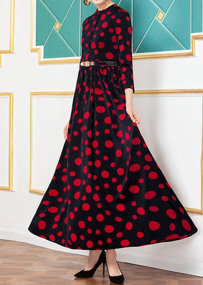 Simple Black Chiffon Tunics Big Hem Art Dotted Dress