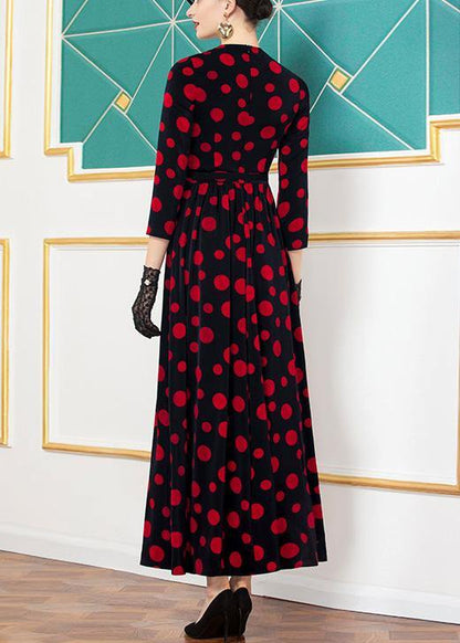 Simple Black Chiffon Tunics Big Hem Art Dotted Dress