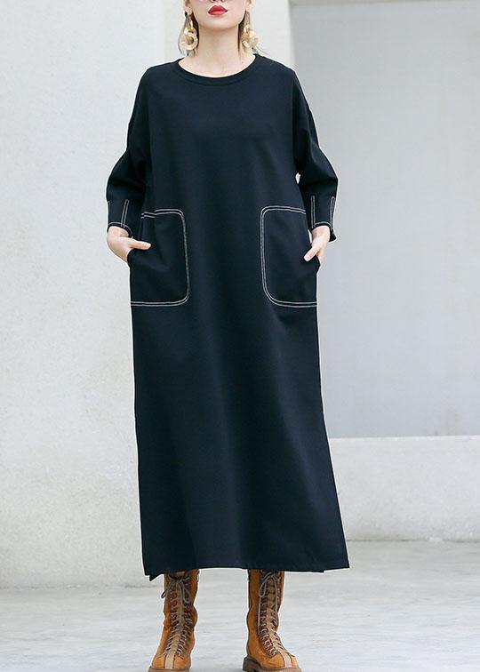 Simple Black Cotton Clothes for Side Open Traveling Fall Dresses