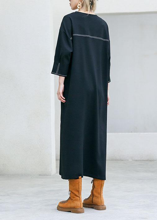 Simple Black Cotton Clothes for Side Open Traveling Fall Dresses