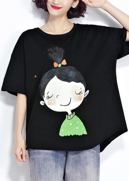 Simple Black Cotton Clothes for Fine Sleeve O Neck Short Sleeve Short Summer Shirt