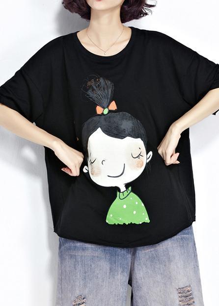 Simple Black Cotton Clothes for Fine Sleeve O Neck Short Sleeve Short Summer Shirt