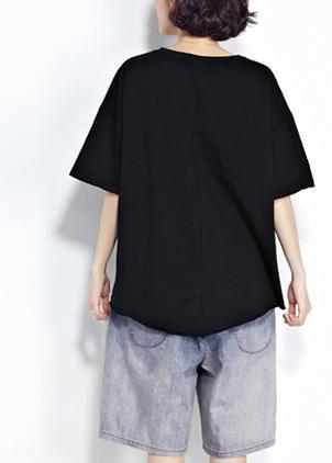 Simple Black Cotton Clothes for Fine Sleeve O Neck Short Sleeve Short Summer Shirt