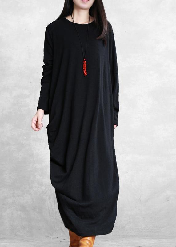 Simple Black Cotton Clothes Asymmetric Cotton Robes Wild Dress