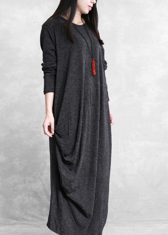 Simple Black Cotton Clothes Asymmetric Cotton Robes Wild Dress