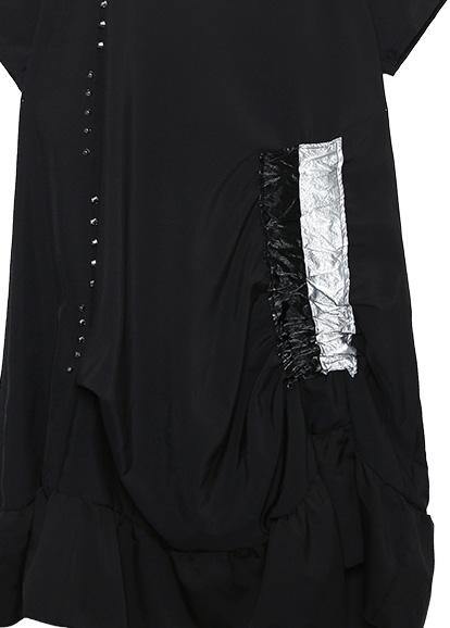 Simple Black Cotton Quilting Clothes Drawstring Cotton Summer Dresses