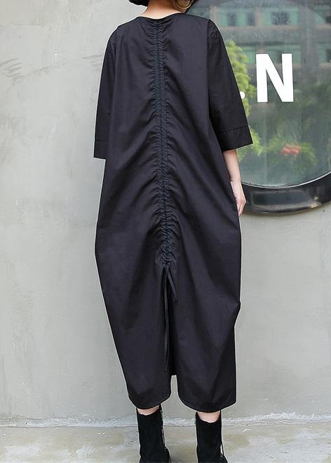 Simple Black Cotton Quilting Dresses O Neck Cinched Maxi Summer Dresses