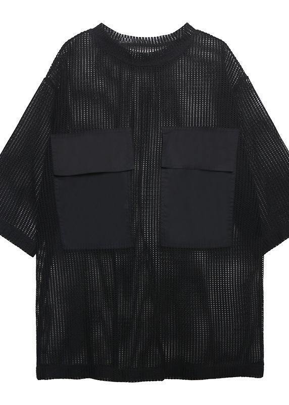 Simple Black Cotton Tops O Neck Half Sleeve Clothing Shirt