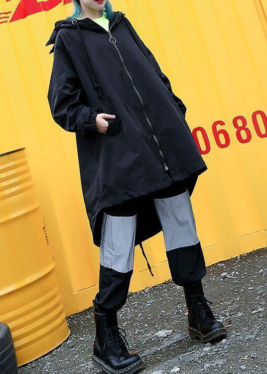 Simple Black Hooded Fine Tunic Pattern Work Outfits Low High Design Fall Outwears