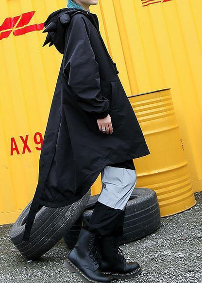 Simple Black Hooded Fine Tunic Pattern Work Outfits Low High Design Fall Outwears