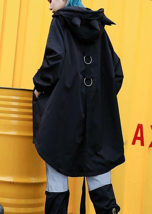 Simple Black Hooded Fine Tunic Pattern Work Outfits Low High Design Fall Outwears