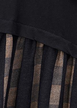 Simple Black Patchwork Plaid Cotton Clothes O Neck Traveling Summer Dresses