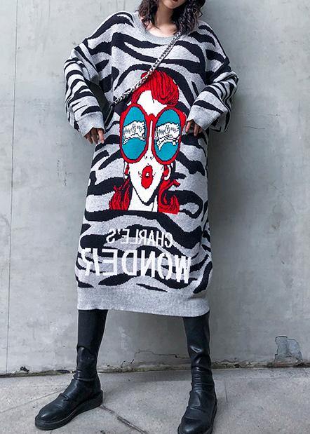 Simple Black Print Sweater Aesthetic Street Style O Neck Art Knitwear