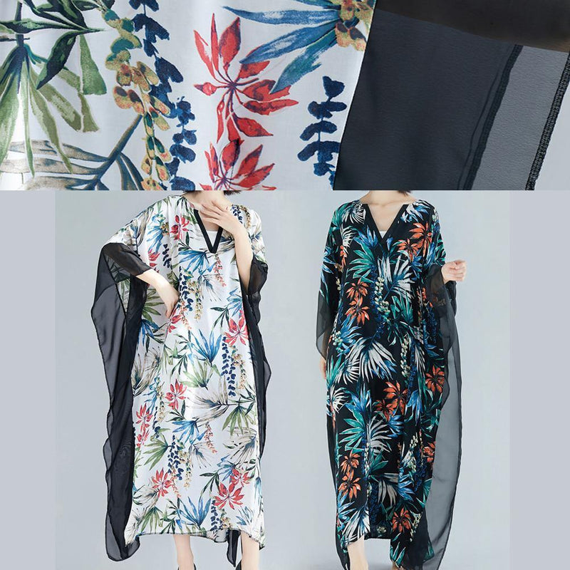 Simple Black Print Chiffon Dresses Omychic Ideas V Neck Patchwork Traveling Summer Dress