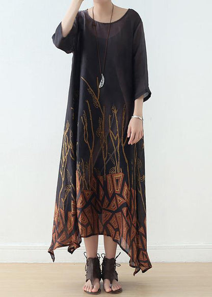 Simple Black Prints Chiffon Clothes Half Sleeve Loose Summer Dresses