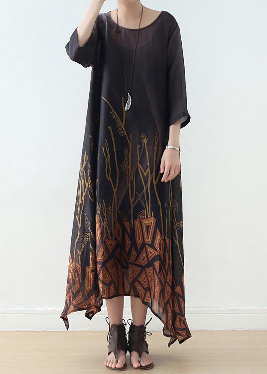 Simple Black Prints Chiffon Clothes Half Sleeve Loose Summer Dresses