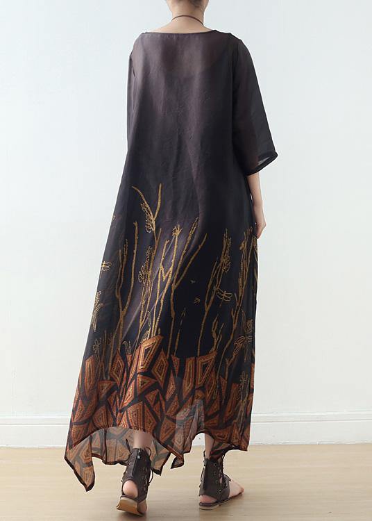 Simple Black Prints Chiffon Clothes Half Sleeve Loose Summer Dresses