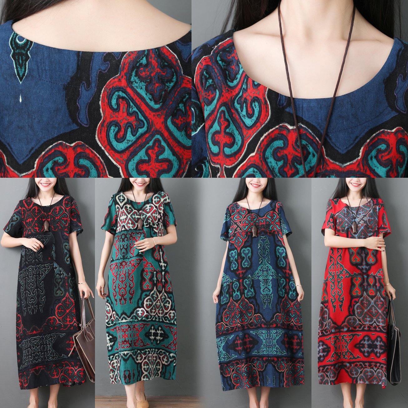 Simple Black Prints Cotton Quilting Clothes Short Sleeve Maxi Summer Dresses